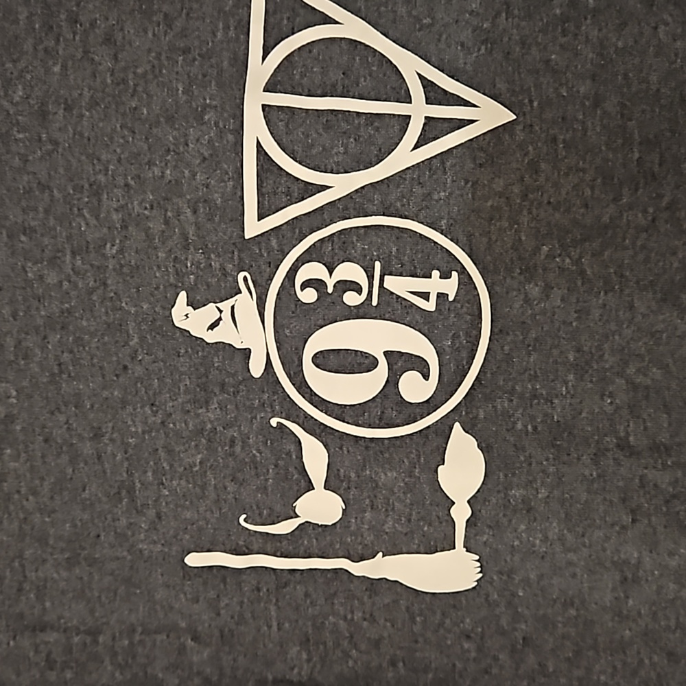 GILDAN Harry Potter Hogwarts icons symbols graphic tee gray Small UNISEX - Picture 5 of 5